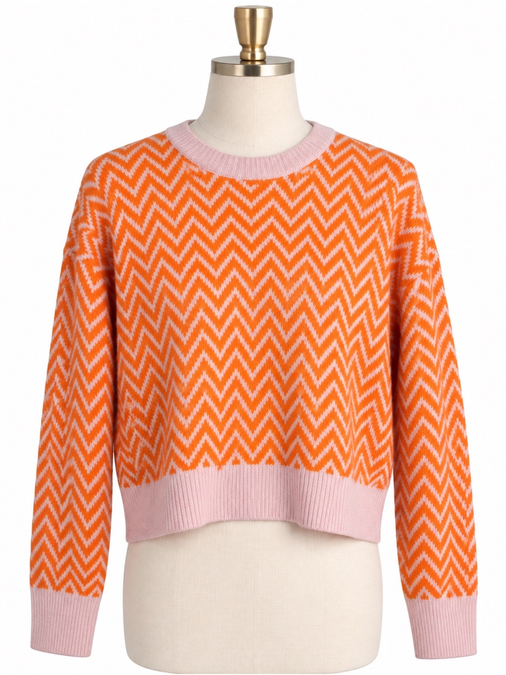 Halogen x Atlantic-Pacific Women’s Orange and Pink Chevron Knit Sweater